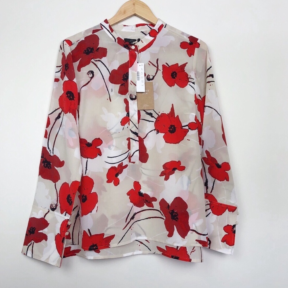 J. Crew Silk Tunic in Ivory Poppy Floral Print